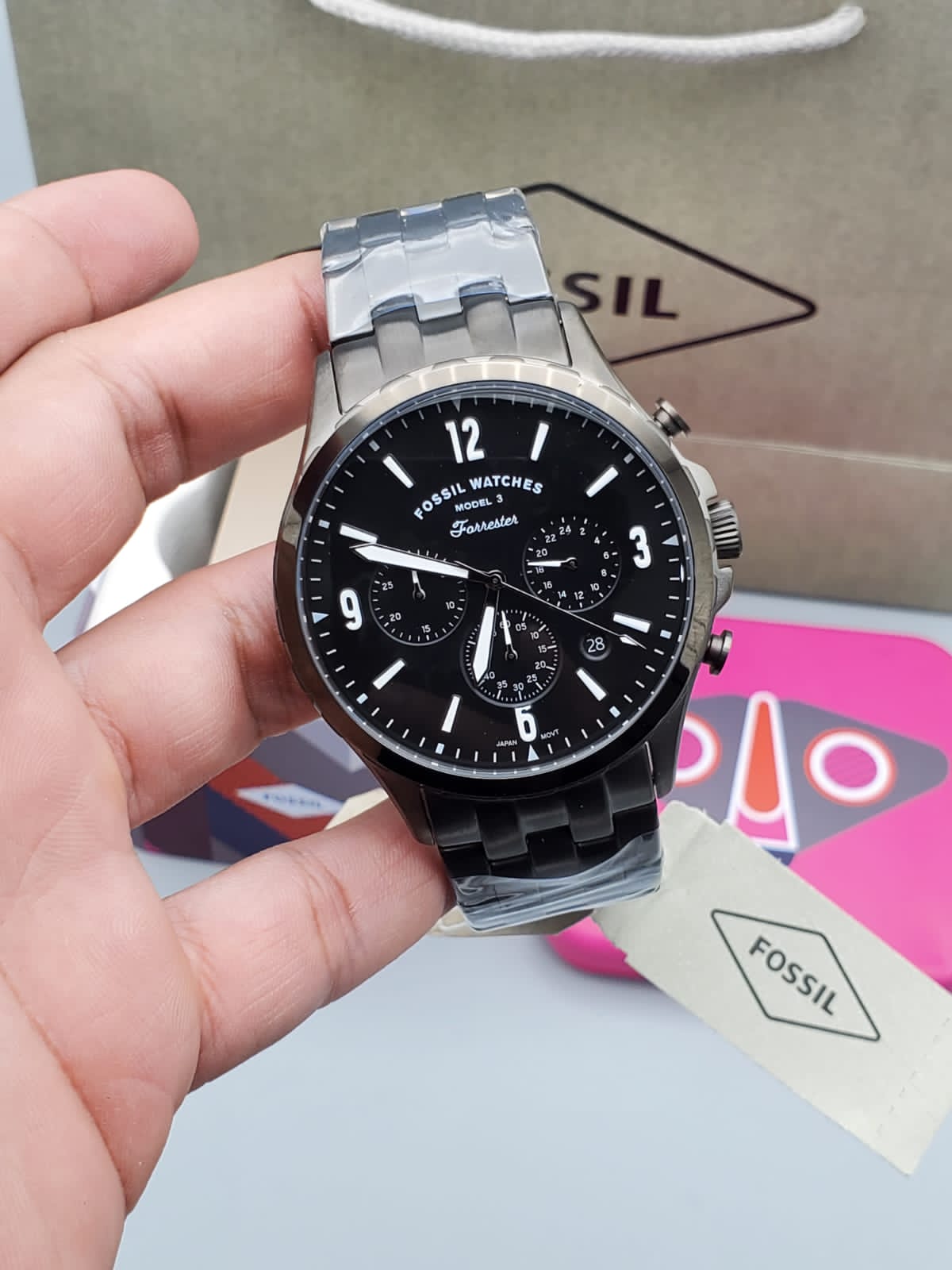  Shop Authentic Fossil Forrester Chronograph Black Dial Grey Steel Strap Watch for Men - FS5606 - Luxxuri