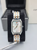  Shop Authentic Emporio Armani Gianni T Bar Mother of Pearl Dial Two Tone Steel Strap Watch For Women - AR11146 - Luxxuri