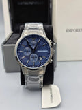  Shop Authentic Emporio Armani Renato Chronograph Quartz Blue Dial Black Steel Strap Watch For Men - AR11215 - Luxxuri