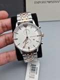  Shop Authentic Emporio Armani Chronograph White Dial Two Tone Steel Strap Watch For Men - AR0399 - Luxxuri
