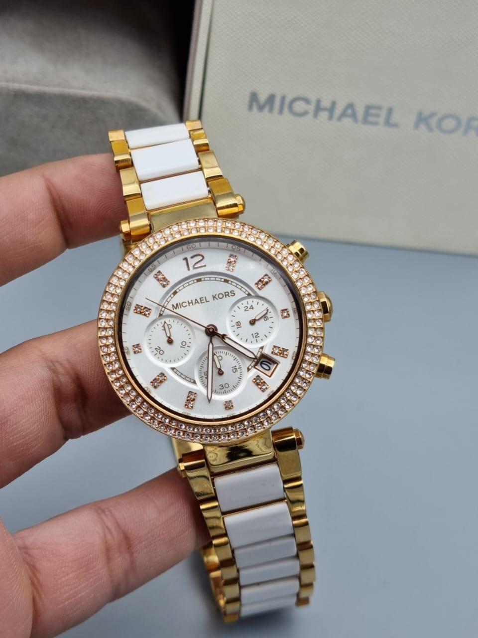  Shop Authentic Michael Kors Parker Chronograph Silver Dial Two Tone Steel Strap Watch For Women - MK5687 - Luxxuri
