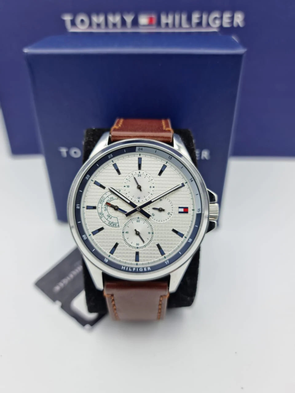  Shop Authentic Tommy Hilfiger Multi Function Quartz White Dial Brown Leather Strap Watch for Men - 1791614 - Luxxuri