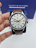  Shop Authentic Tommy Hilfiger Multi Function Quartz White Dial Brown Leather Strap Watch for Men - 1791614 - Luxxuri