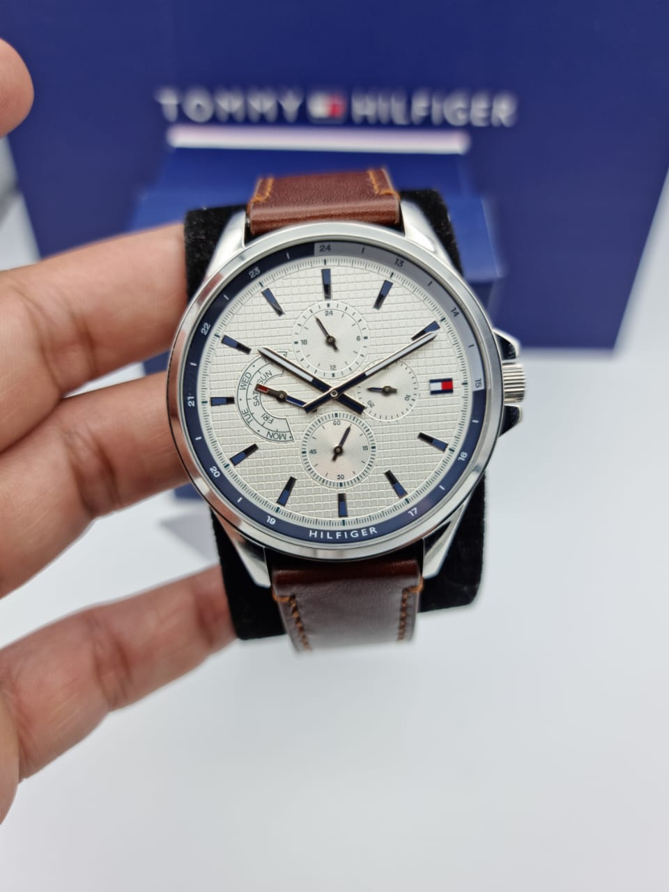  Shop Authentic Tommy Hilfiger Multi Function Quartz White Dial Brown Leather Strap Watch for Men - 1791614 - Luxxuri