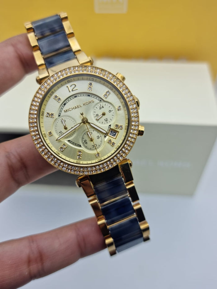 Michael Kors Parker Gold Dial Two Tone Steel Strap Watch for Women - MK6238