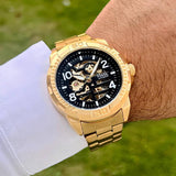  Shop Authentic Fossil Bronson Automatic Skeleton Black Dial Gold Steel Strap Watch for Men - ME3257 - Luxxuri
