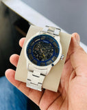  Shop Authentic Fossil Townsman Automatic Skeleton Blue Dial Silver Steel Strap Watch for Men - ME3073 - Luxxuri