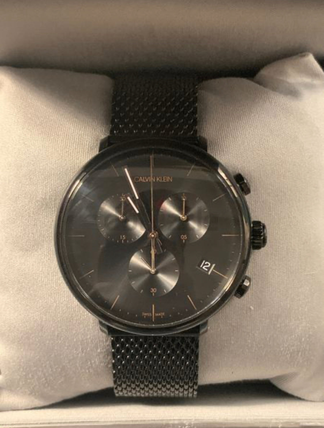  Shop Authentic Calvin Klein High Noon Black Dial Black Mesh Bracelet Watch for Women - K8M27421 - Luxxuri