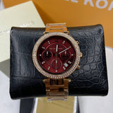  Shop Authentic Michael Kors Parker Chronograph Red Dial Rose Gold Steel Strap Watch For Women - MK6106 - Luxxuri