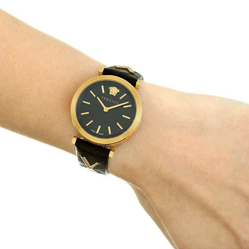  Shop Authentic Versace V-Twist Black Dial Black Leather Strap Watch for Women - VELS00619 - Luxxuri