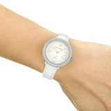  Shop Authentic Swarovski Crystal Frost Silver Dial White Leather Strap Watch for Women - 5484070 - Luxxuri