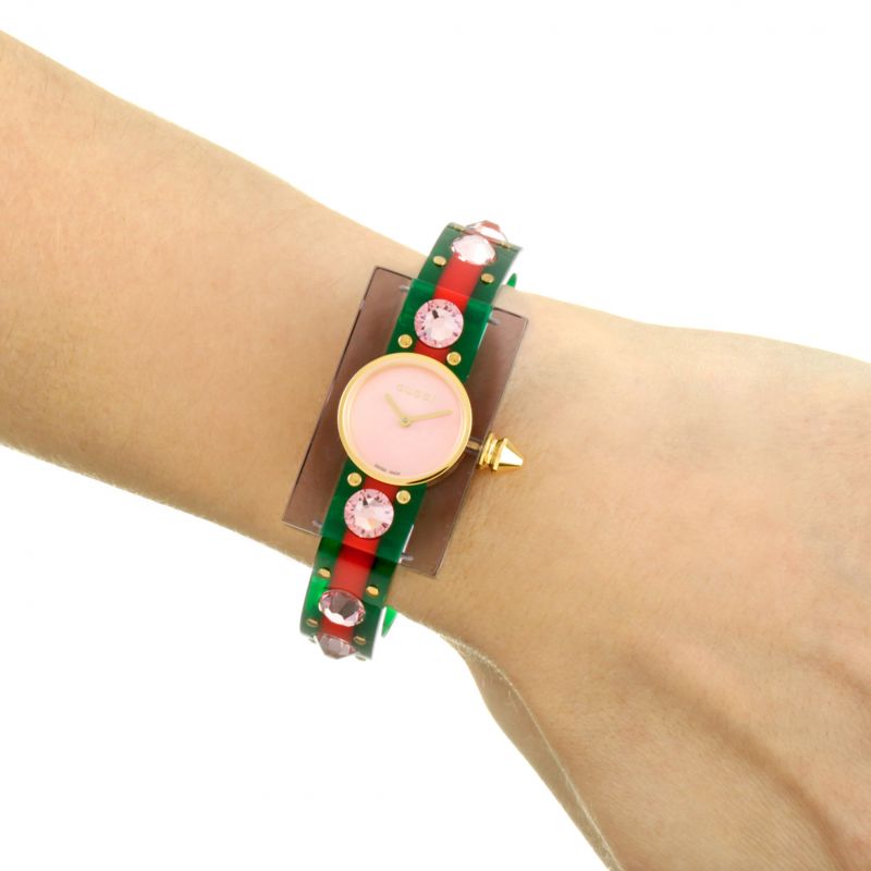  Shop Authentic Gucci Vintage Web Pink Mother of Pearl Dial Two Tone Plastic Strap Watch For Women - YA143525 - Luxxuri