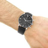  Shop Authentic Emporio Armani Gianni Chronograph Black Dial Black Leather Strap Watch For Men - AR0397 - Luxxuri