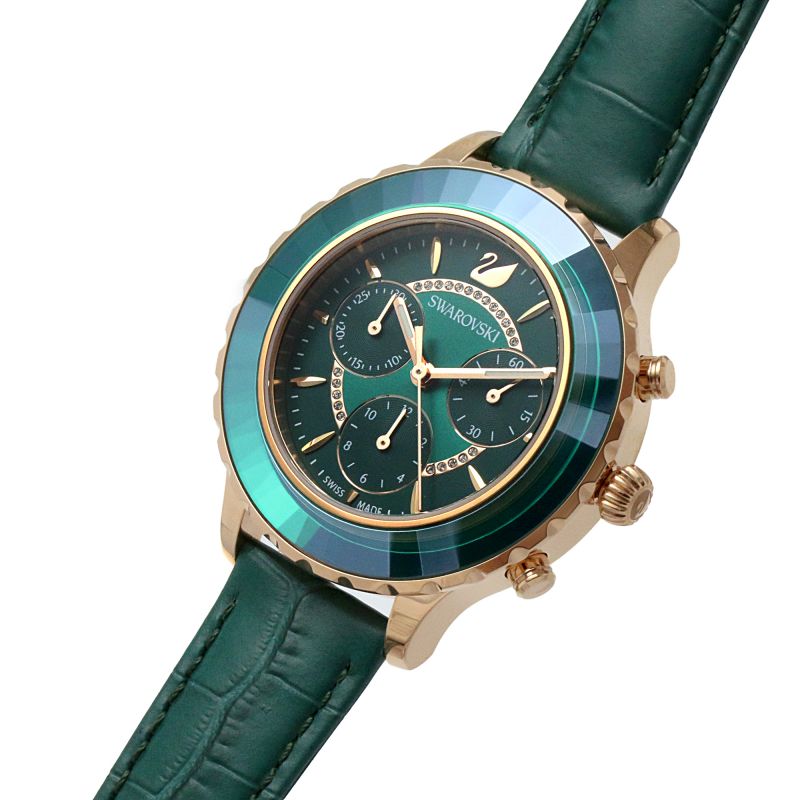  Shop Authentic Swarovski Octea Lux Chrono Emerald Green Dial Green Leather Strap Watch for Women - 5452498 - Luxxuri