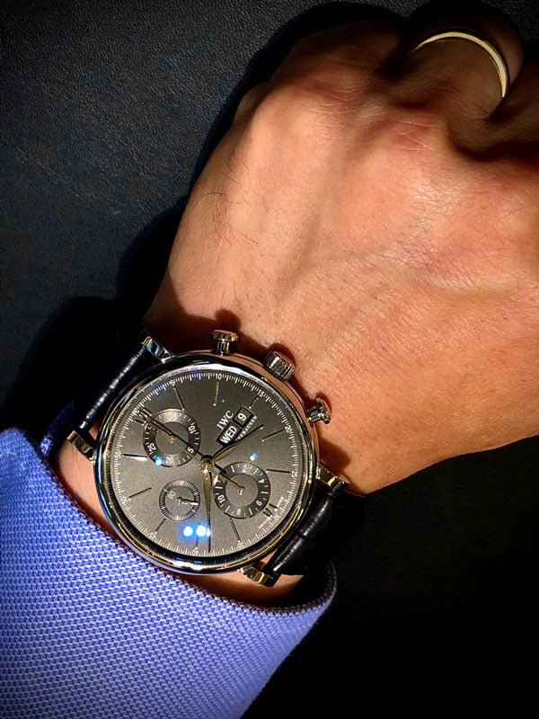 IWC Portofino Chronograph Black Dial Black Leather Strap Watch for Men - IW391029