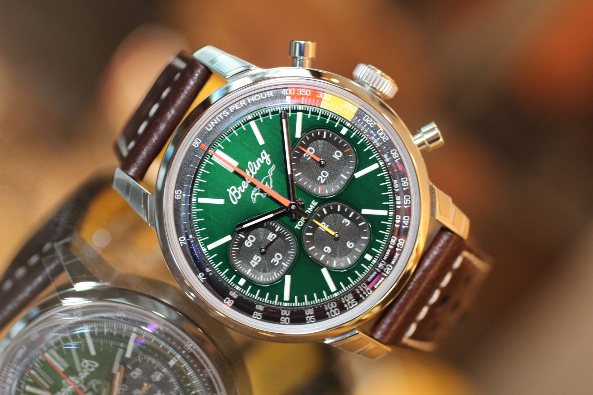  Shop Authentic Breitling Top Time B01 Ford Mustang Green Dial Brown Leather Strap Watch for Men - AB01762A1L1X1 - Luxxuri