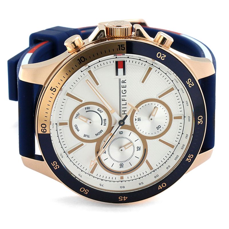  Shop Authentic Tommy Hilfiger Bank Multifunction Quartz White Dial Blue Rubber Strap Watch for Men - 1791778 - Luxxuri