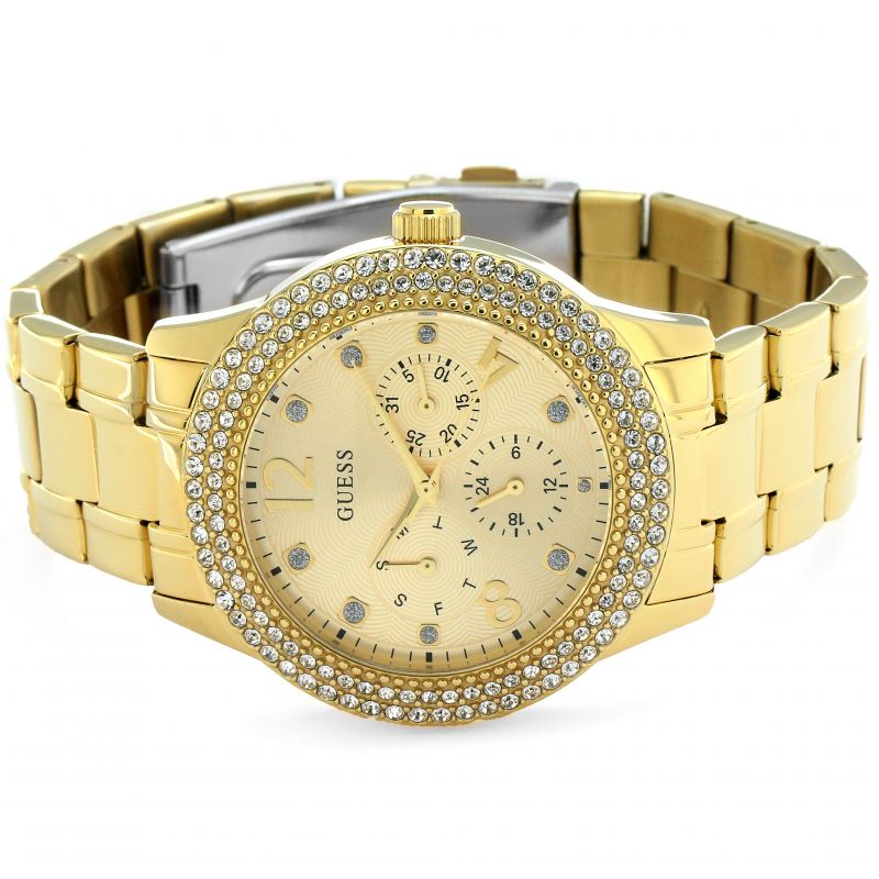  Shop Authentic Guess Bedazzle Diamonds Gold Dial Gold Steel Strap Watch For Women - W1097L2 - Luxxuri