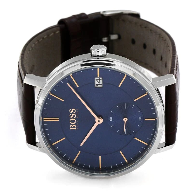  Shop Authentic Hugo Boss Corporal Blue Dial Brown Leather Strap Watch for Men - 151363 - Luxxuri
