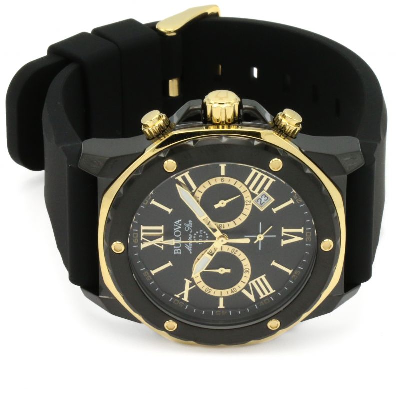 Shop Authentic Bulova Marine Star Chronograph Black Dial Black Rubber Strap Watch for Men - 98B278 - Luxxuri