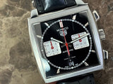  Shop Authentic Tag Heuer Monaco Automatic Chronograph Black Dial Black Leather Strap Watch for Men - CBL2113.FC6177 - Luxxuri