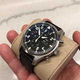  Shop Authentic IWC Pilot's Watch Chronograph Black Dial Black Leather Strap Watch for Men - IW377709 - Luxxuri