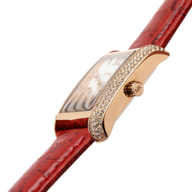  Shop Authentic Michael Kors Emery Quartz Diamonds Silver Dial Red Leather Strap Watch For Women - MK4689 - Luxxuri
