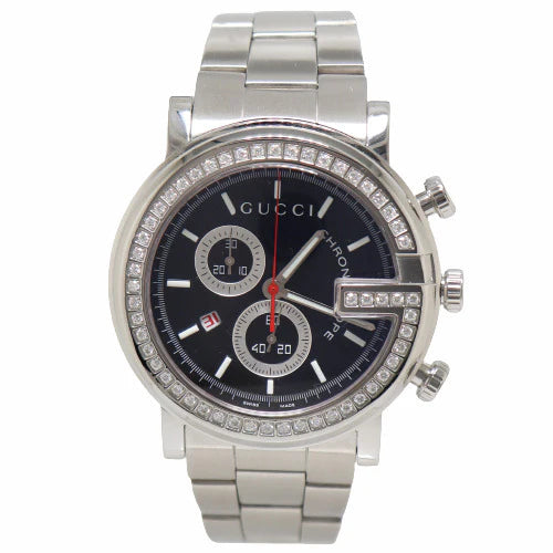  Shop Authentic Gucci G Chrono Diamonds Black Dial Silver Steel Strap Watch For Men - YA101324 - Luxxuri