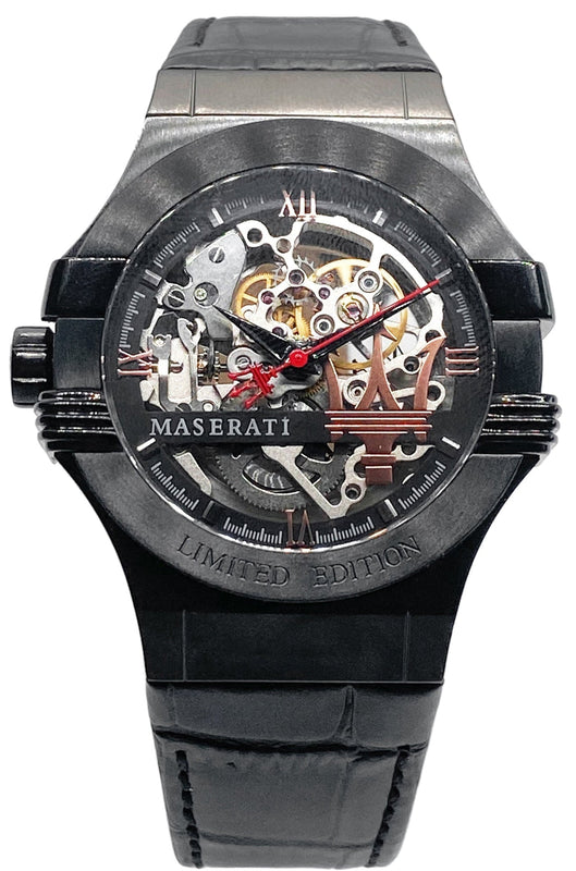  Shop Authentic Maserati Automatic Skeleton Black Dial Black Leather Strap Watch For Men - R8821108021 - Luxxuri