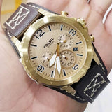  Shop Authentic Fossil Nate Chronograph Gold Dial Brown Leather Strap Watch for Men - JR1495 - Luxxuri