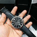  Shop Authentic Emporio Armani Classic Chronograph Black Dial Black Leather Strap Watch For Men - AR0431 - Luxxuri