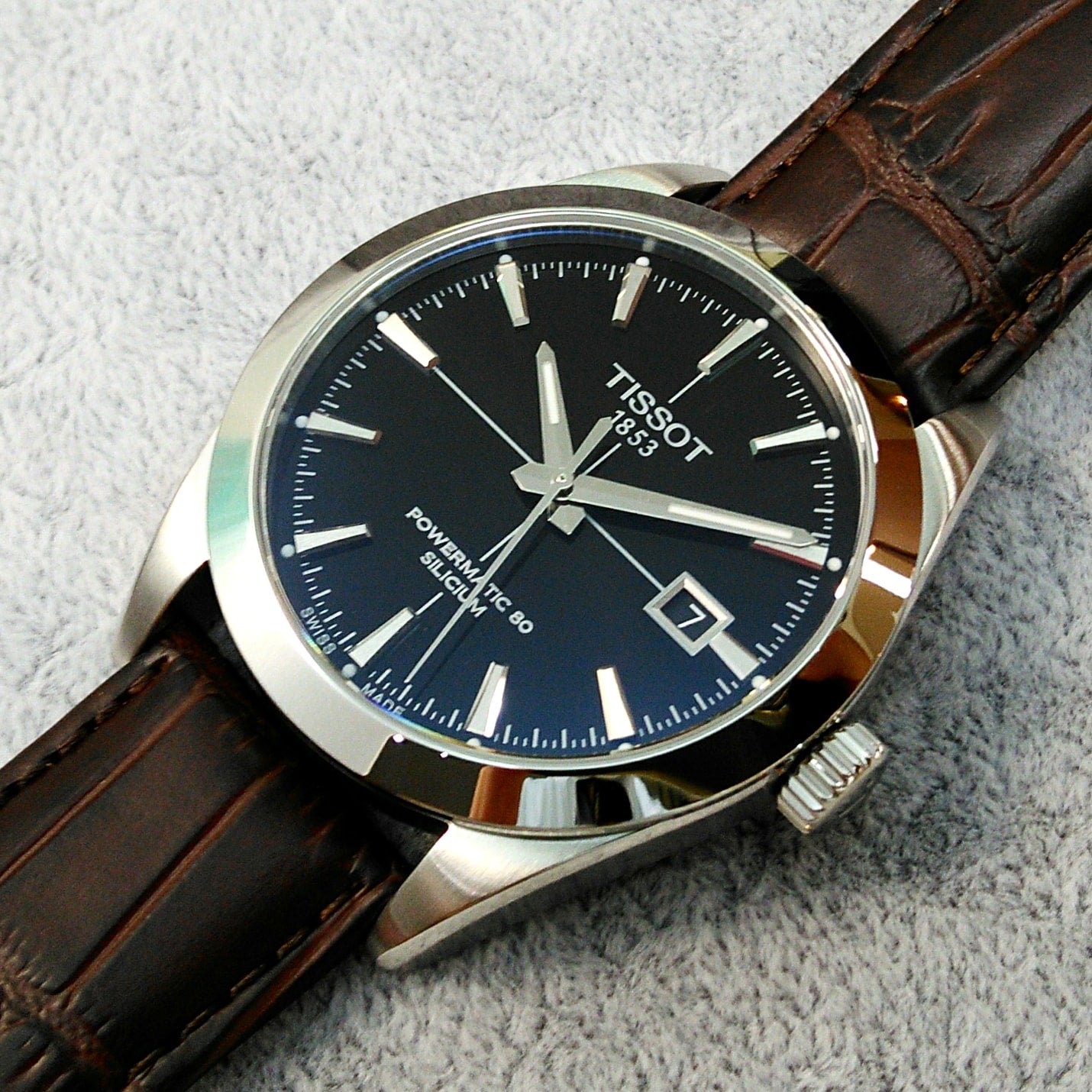 Tissot Gentleman Powermatic 80 Silicium Black Dial Brown Leather Strap Watch For Men - T127.407.16.051.01