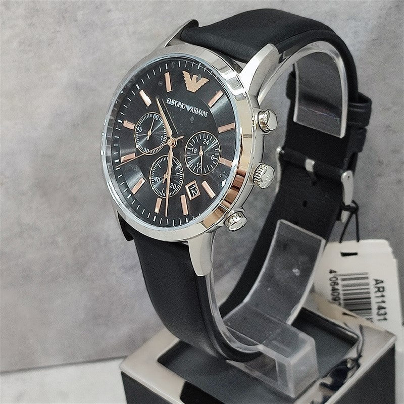  Shop Authentic Emporio Armani Giovanni Analog Black Dial Black Leather Strap Watch For Men - AR11431 - Luxxuri