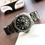  Shop Authentic Fossil Bronson Automatic Skeleton Black Dial Grey Steel Strap Watch for Men - ME3255 - Luxxuri