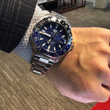  Shop Authentic Tag Heuer Aquaracer GMT Calibre 6 Automatic Blue Dial Silver Steel Strap Watch for Men - WAY201T.BA0927 - Luxxuri