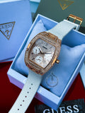  Shop Authentic Guess Raven Diamonds Rose Gold Dial White Silicone Strap Watch for Women - GW0105L3 - Luxxuri