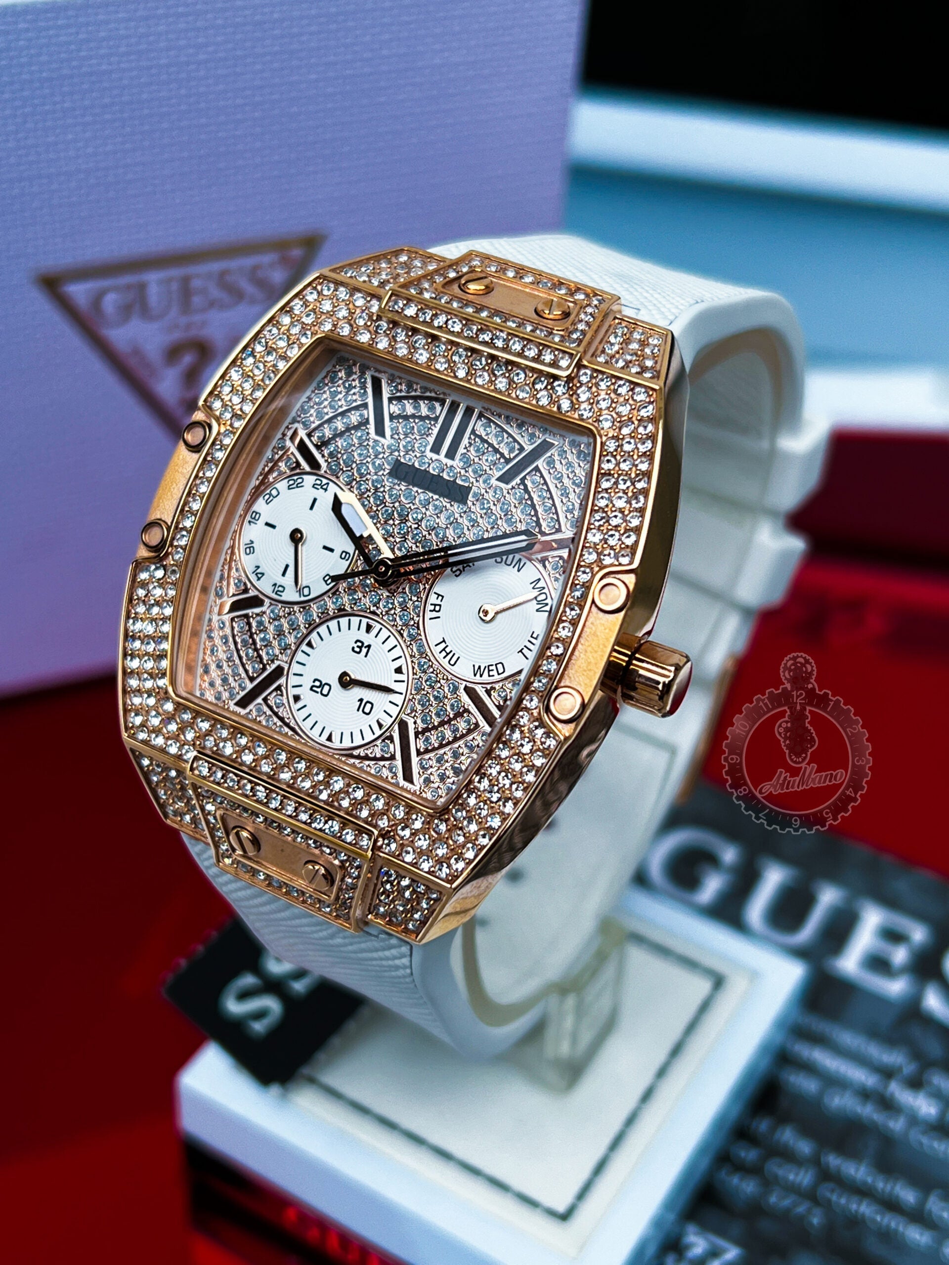  Shop Authentic Guess Raven Diamonds Rose Gold Dial White Silicone Strap Watch for Women - GW0105L3 - Luxxuri