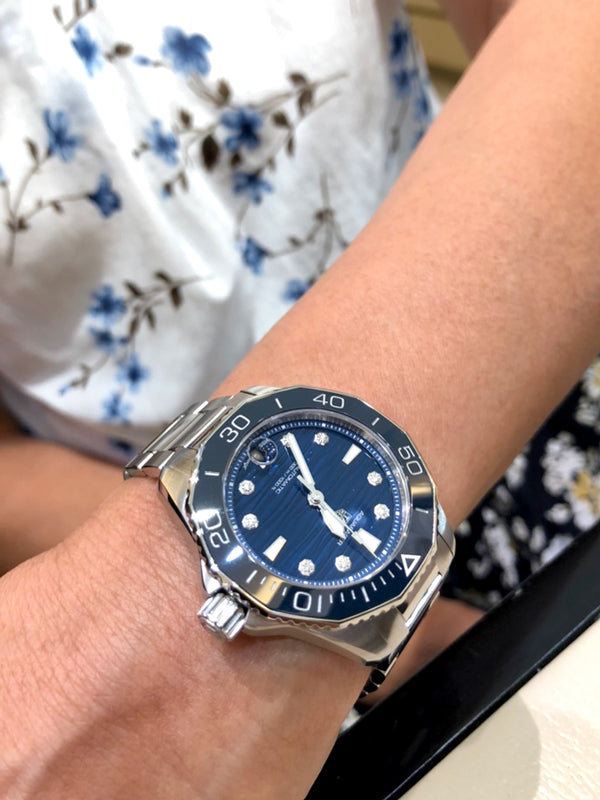  Shop Authentic Tag Heuer Aquaracer Professional 300 Automatic Diamonds Blue Dial Silver Steel Strap Watch for Women - WBP231B.BA0618 - Luxxuri