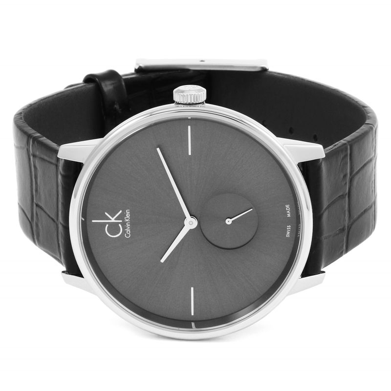  Shop Authentic Calvin Klein Accent Black Dial Black Leather Strap Watch for Men - K2Y211C3 - Luxxuri