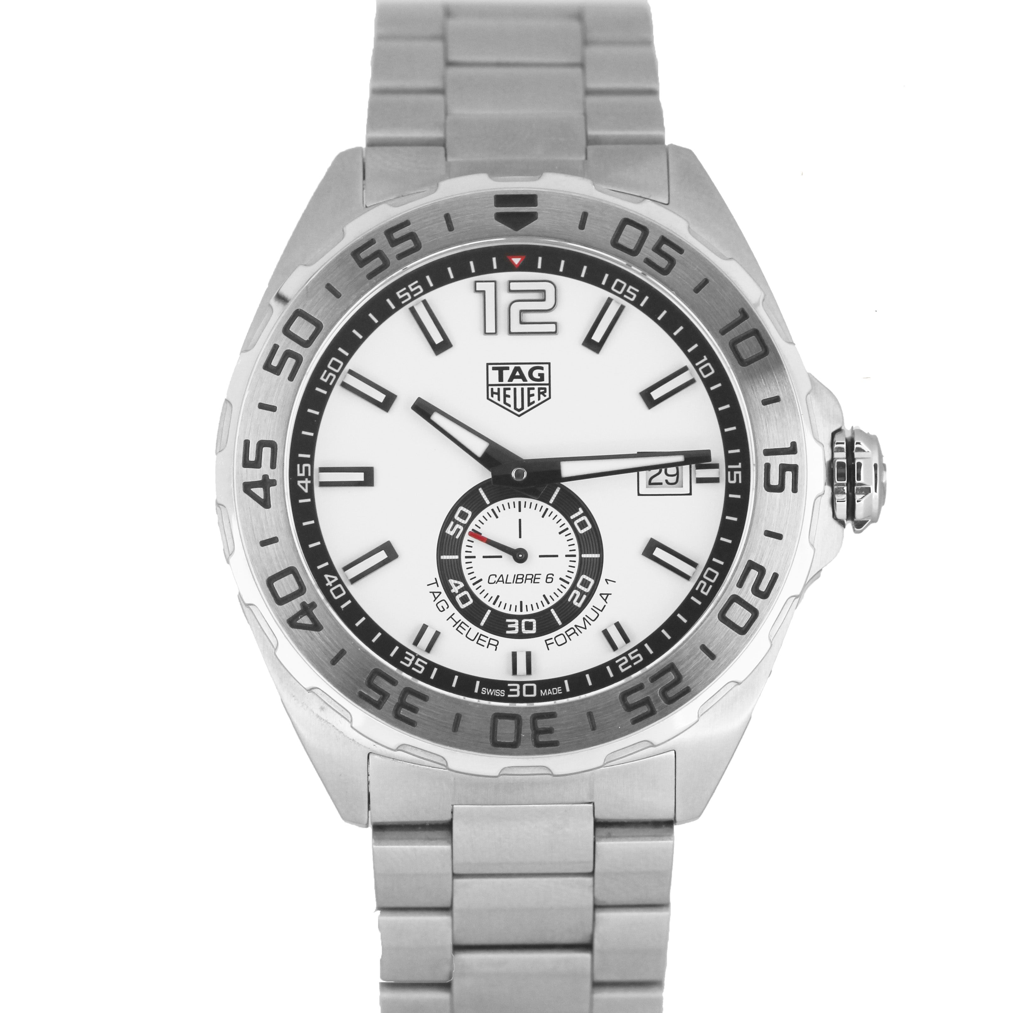 Tag Heuer Formula 1  Calibre 6 Automatic White Dial Silver Steel Strap Watch for Men - WAZ2013.BA0842