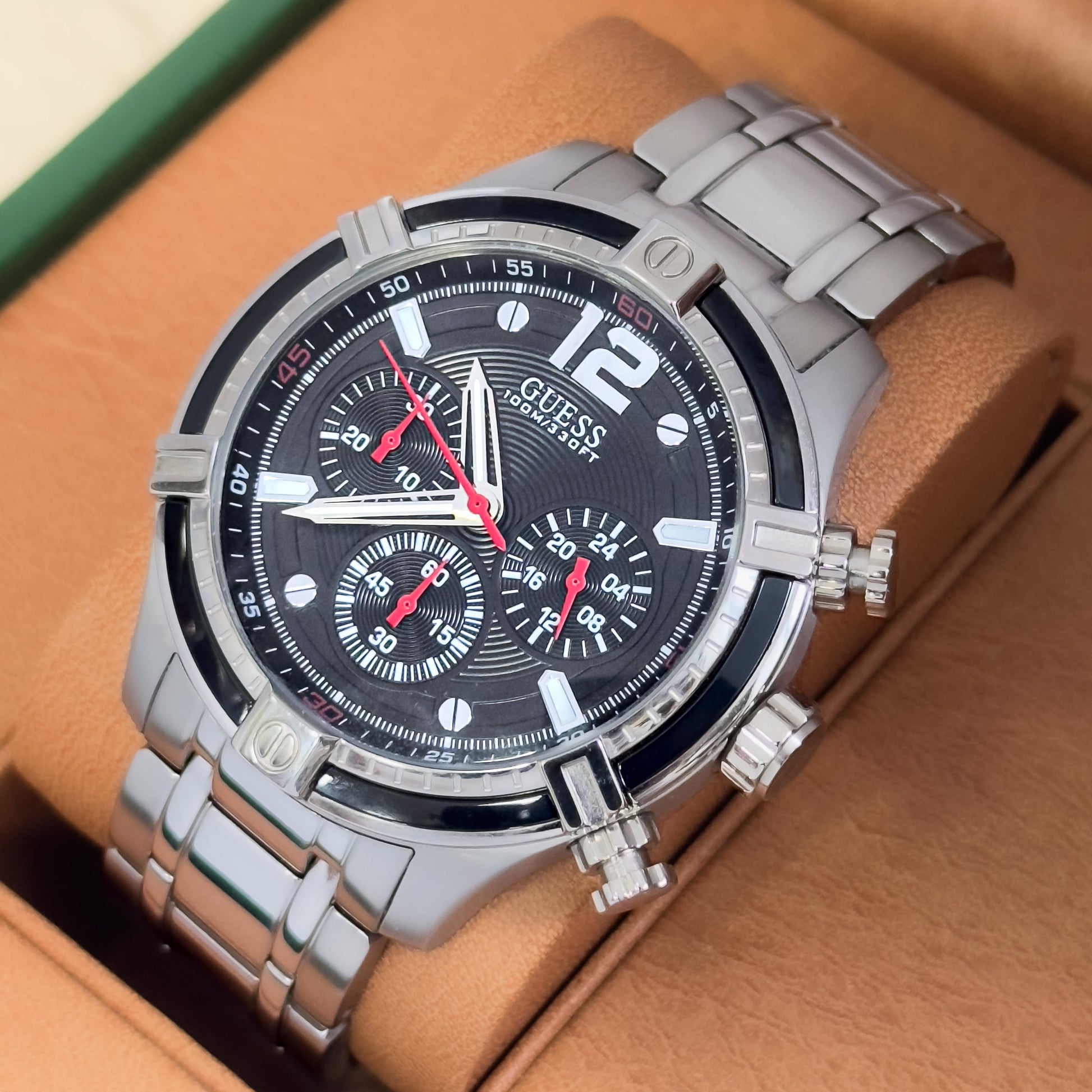  Shop Authentic Guess Circuit Chronograph Black Dial Silver Steel Strap Watch For Men - W0968G1 - Luxxuri