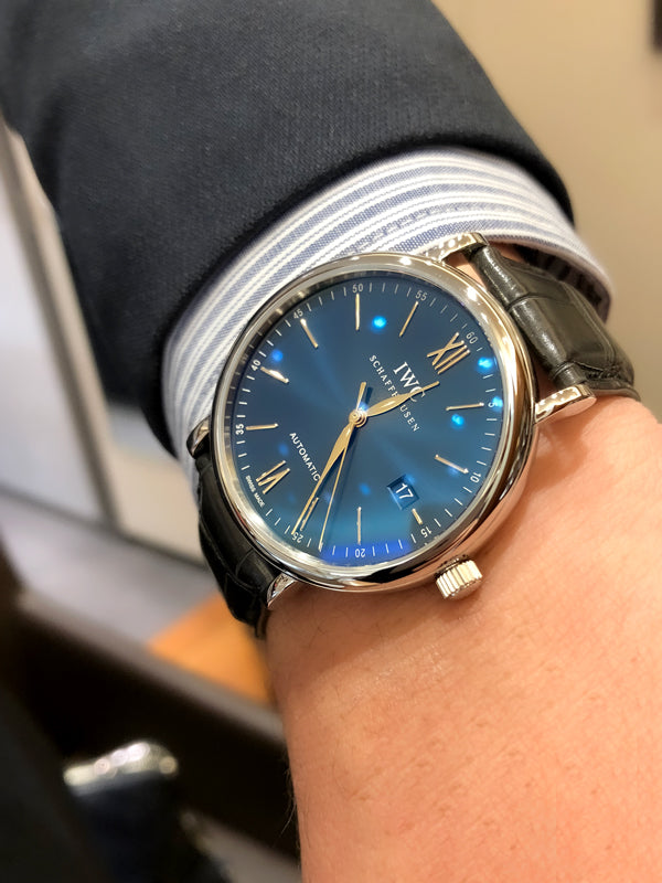  Shop Authentic IWC Portofino Automatic Blue Dial Black Leather Strap Watch for Men - IW356523 - Luxxuri