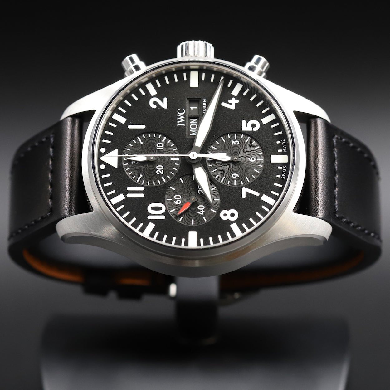  Shop Authentic IWC Pilot's Watch Chronograph Black Dial Black Leather Strap Watch for Men - IW377709 - Luxxuri