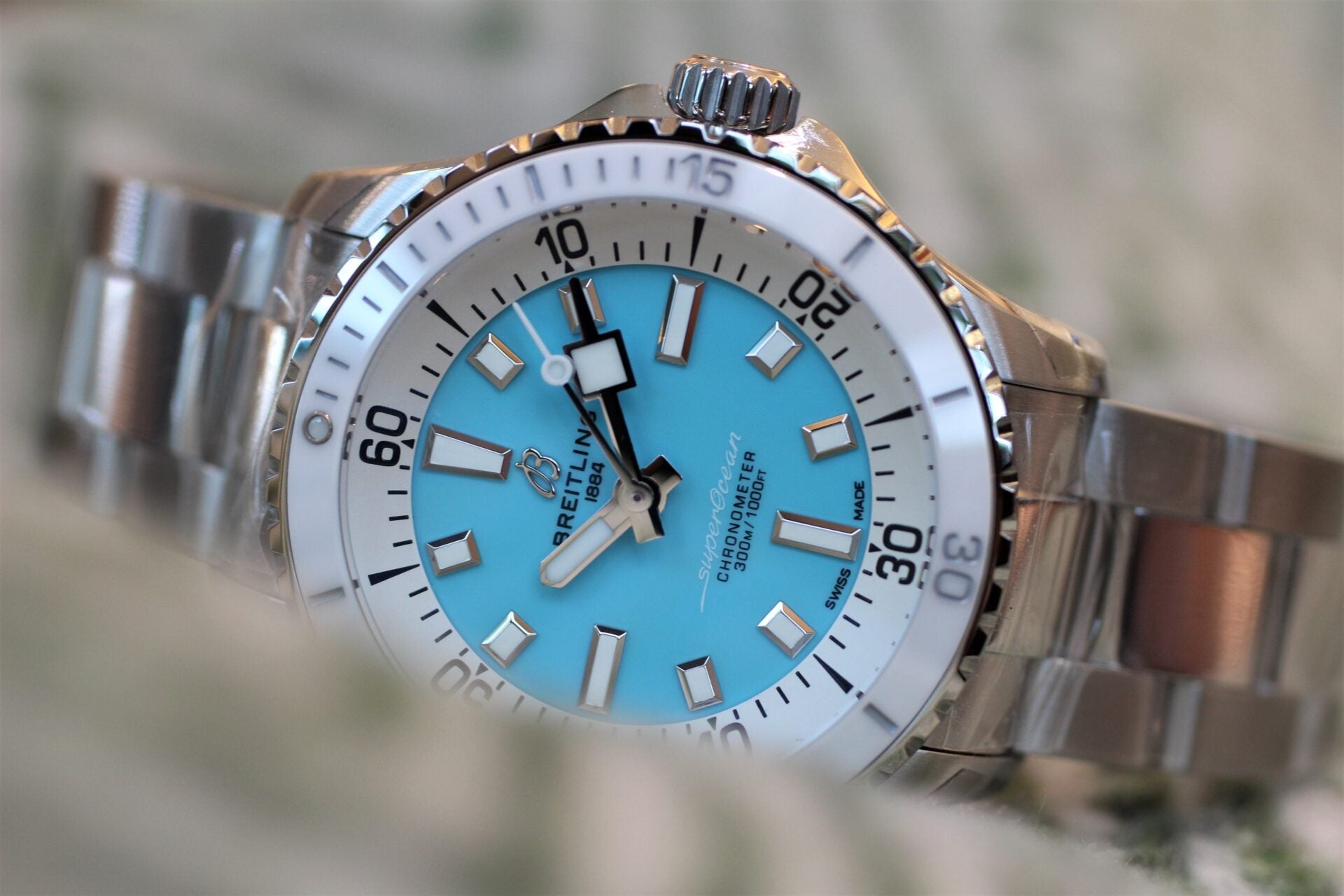  Shop Authentic Breitling Superocean Automatic 36 Turquoise Dial Silver Steel Strap Watch for Men - A17377211C1A1 - Luxxuri