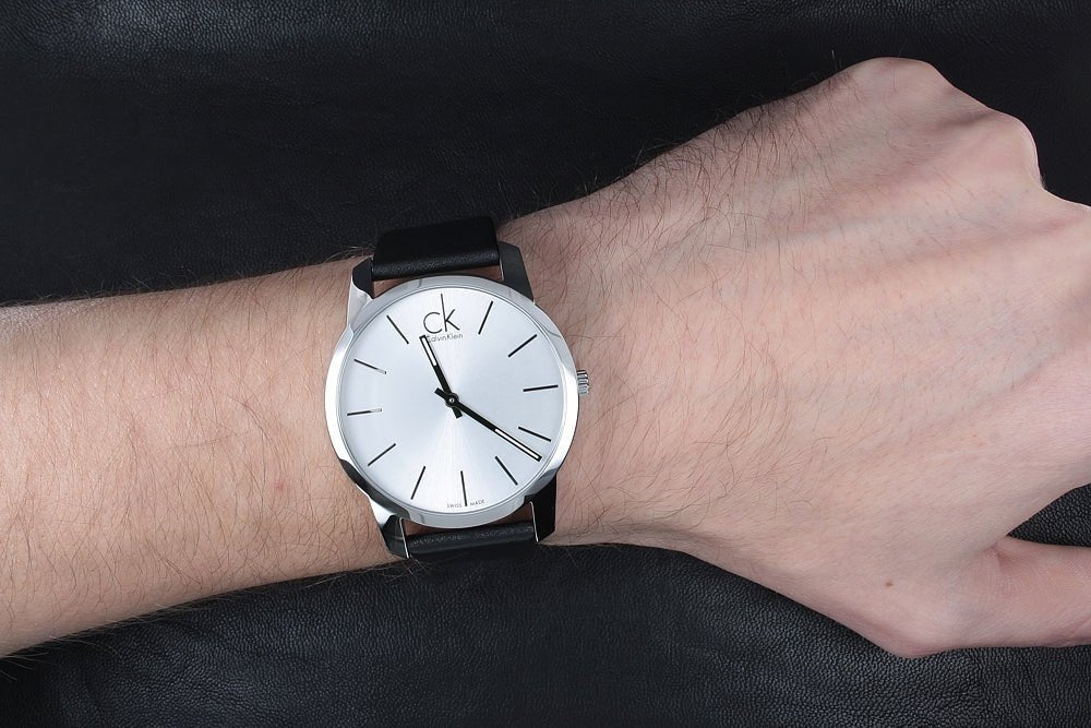  Shop Authentic Calvin Klein City White Dial Black Leather Strap Watch For Men - K2G211C6 - Luxxuri