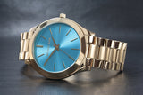  Shop Authentic Michael Kors Slim Runway Blue Dial Gold Steel Strap Watch for Women - MK3265 - Luxxuri