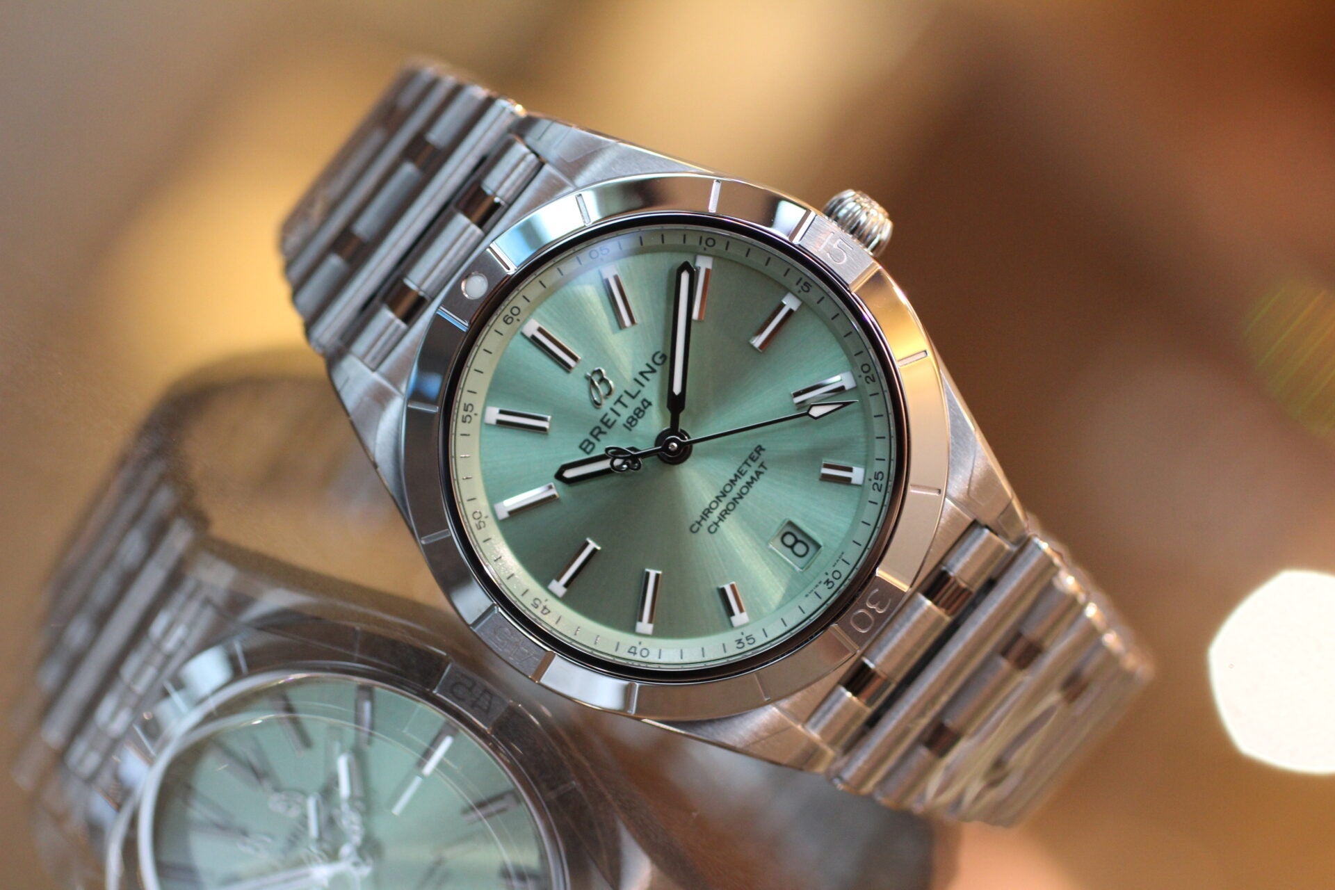  Shop Authentic Breitling Chronomat Automatic 36 Green Dial Silver Steel Strap Watch for Women - A10380101L1A1 - Luxxuri