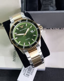  Shop Authentic Emporio Armani Diver Chronograph Green Dial Two Tone Steel Strap Watch For Men - AR80063 - Luxxuri