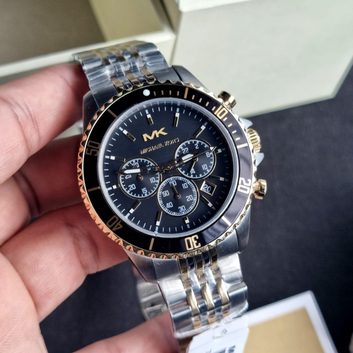  Shop Authentic Michael Kors Bayville Chronograph Black Dial Two Tone Steel Strap Watch For Women - MK8872 - Luxxuri