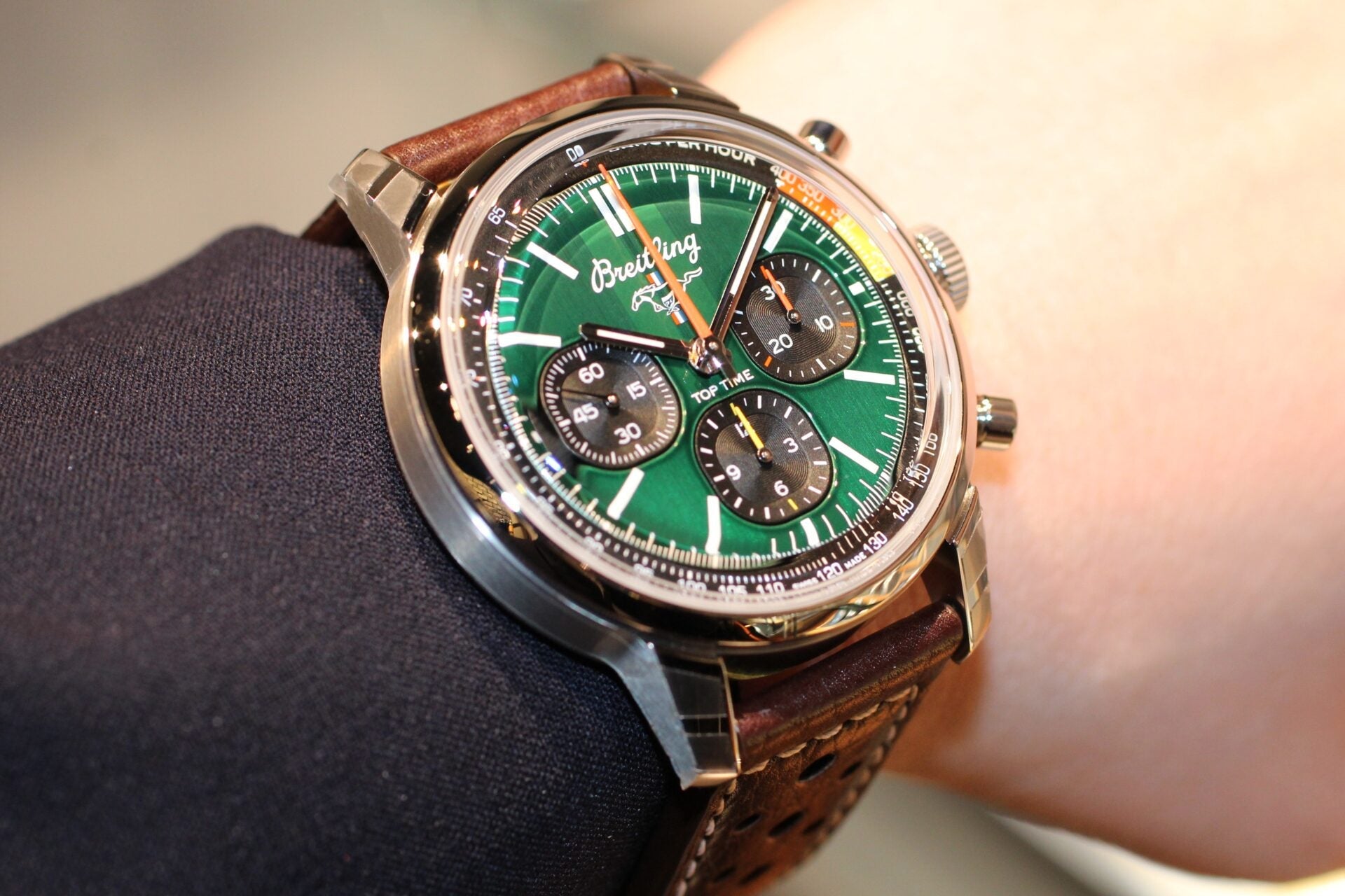  Shop Authentic Breitling Top Time B01 Ford Mustang Green Dial Brown Leather Strap Watch for Men - AB01762A1L1X1 - Luxxuri
